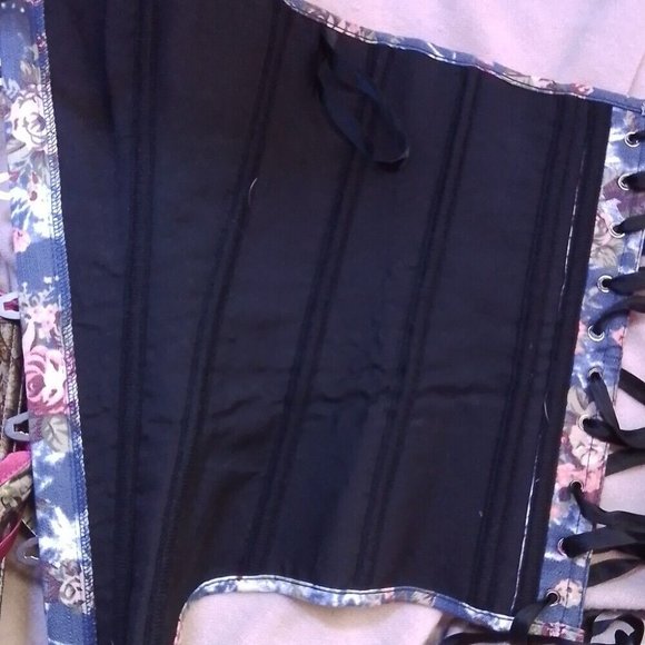 Corset Blue With Pink Flowers Size S K8 - Picture 10 of 10